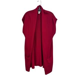 Chico’s Sleeveless Red Knit Open Front Cardigan With Pockets Women US Medium